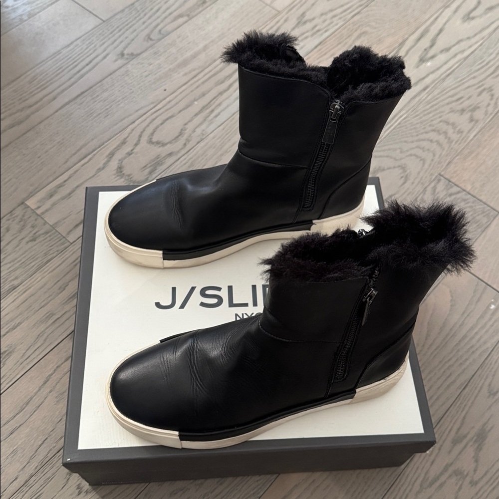 J Slides Black Leather Victory Platform Boots
